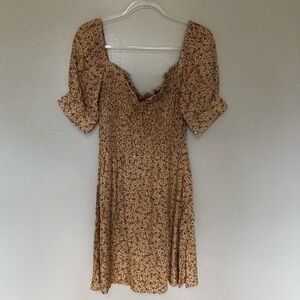 Faithfull the Brand Yellow Floral Puff Sleeve Mini Dress